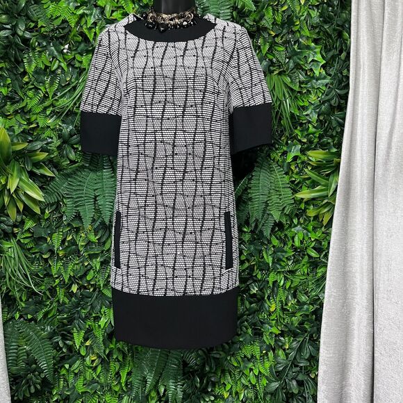 Banana‎ Republic Women Dress 2 Black White Tweed A Line Split Pocket 1568 - Picture 4 of 14